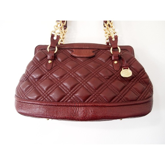 Brahmin Amy‎ Rivington Quilted Leather Satchel Purse Chain Detail Brown